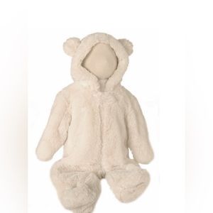 Barefoot Dreams Cuddle Me Fleece Onesie 3-6 month XS Cream Zip Hood Ears